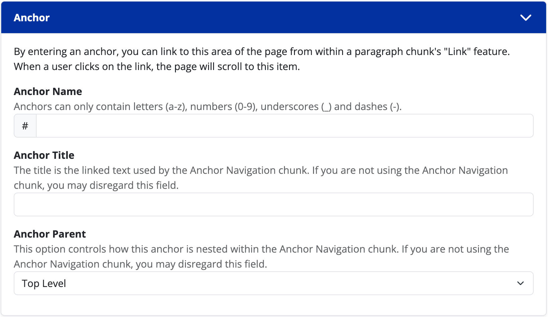 Screenshot of the node editor's "anchor" chunk